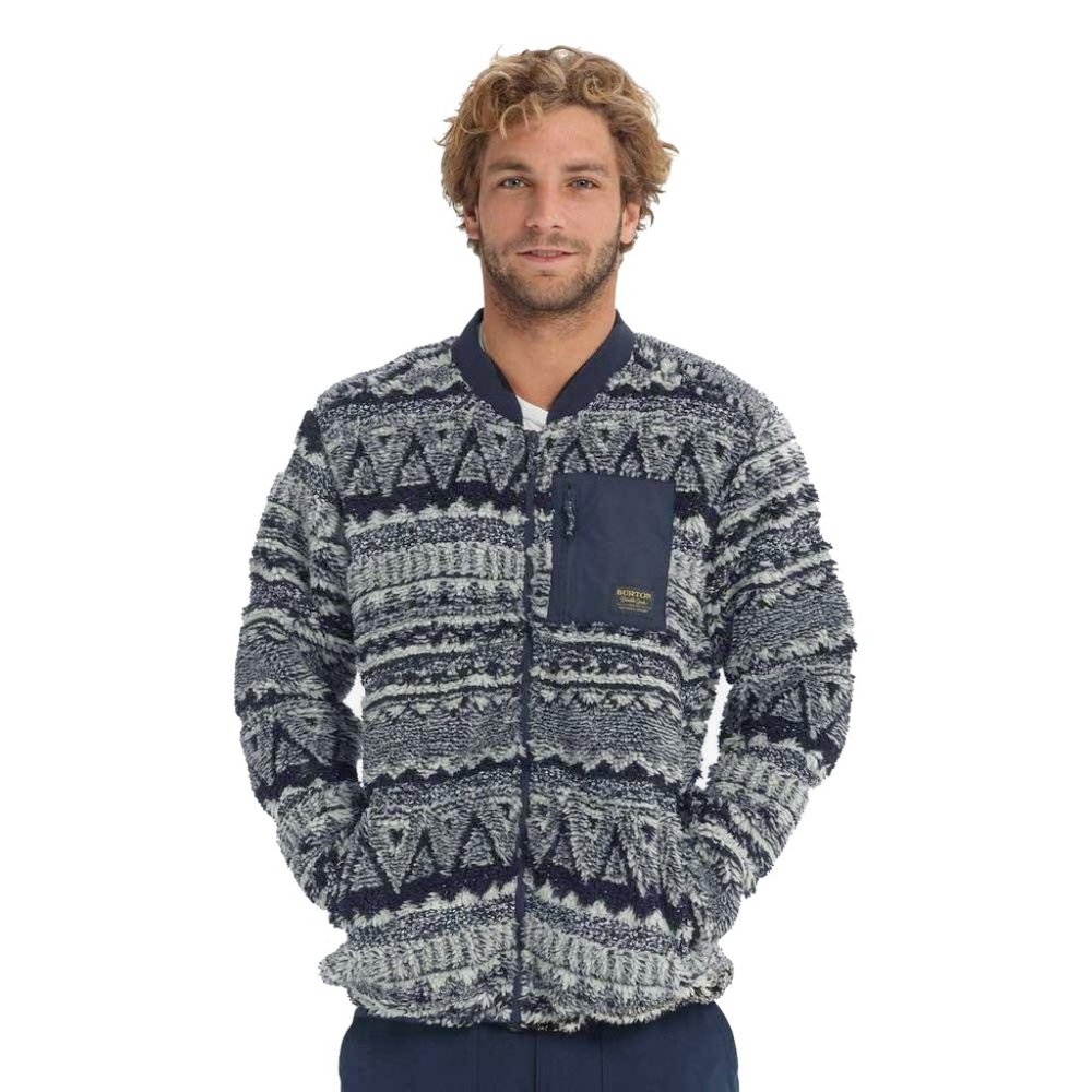 NEW Burton Grove Sherpa Fleece Jacket! Blue Design Full Zip Chest Pocket  Knubby